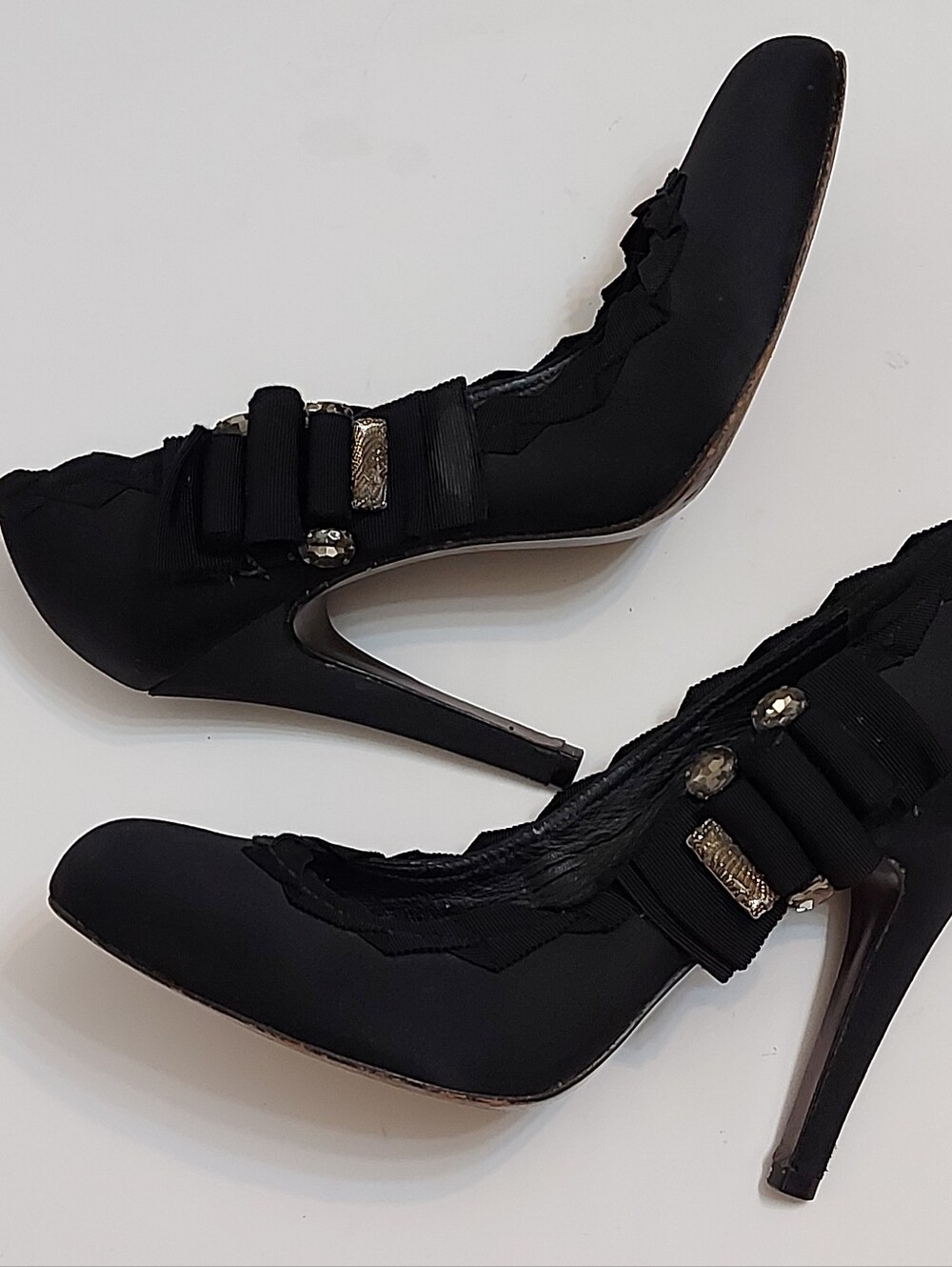 Tory Burch Black Satin Bow and Crystal Stiletto Heels